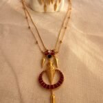 24K Gold Plated Jadau Double-Layer Lotus Temple Necklace Set with Earrings