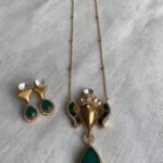 Divine Ganesha Pendant & Earring Set with Emerald Green Drop