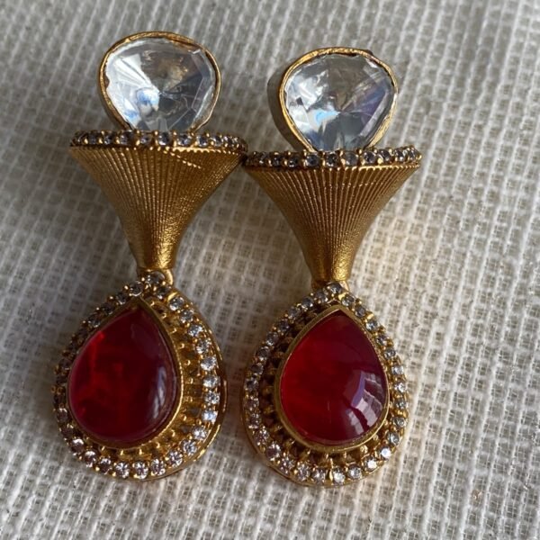 Gold-Plated Divine Ganesha Pendant & Earring Set with Ruby Drop 1