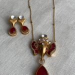 Gold-Plated Divine Ganesha Pendant & Earring Set with Ruby Drop