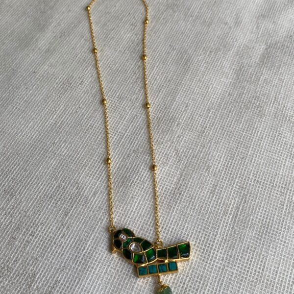 Jadau Birdie Drop Necklace – Emerald Green