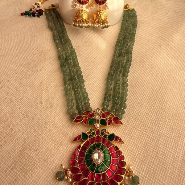 Kemp and Kundan Multi-Strand Rani Haar with Jhumka Earrings