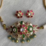 Kundan Jadau Multicolour Choker Necklace Set with Green Melon Beads
