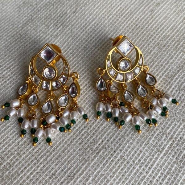 Kundan Rani Haar Long Necklace Set with Pearl & Emerald Fringe 3