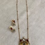 Moissanite Peacock Bird Fusion Pendant Set with Long Chain & Stud Earrings