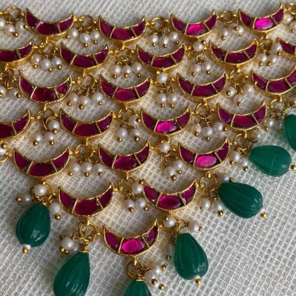 Multi-Layered Crescent Kundan Choker Necklace Set with Pearl Drops 1