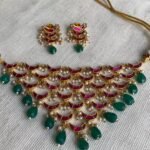 Multi-Layered Crescent Kundan Choker Necklace Set with Pearl Drops