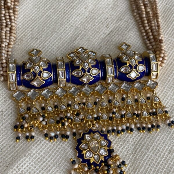 Royal Blue Meenakari Jadau Kundan Choker Necklace Set with Jhumka Earrings 1