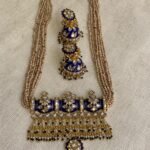 Royal Blue Meenakari Jadau Kundan Choker Necklace Set with Jhumka Earrings